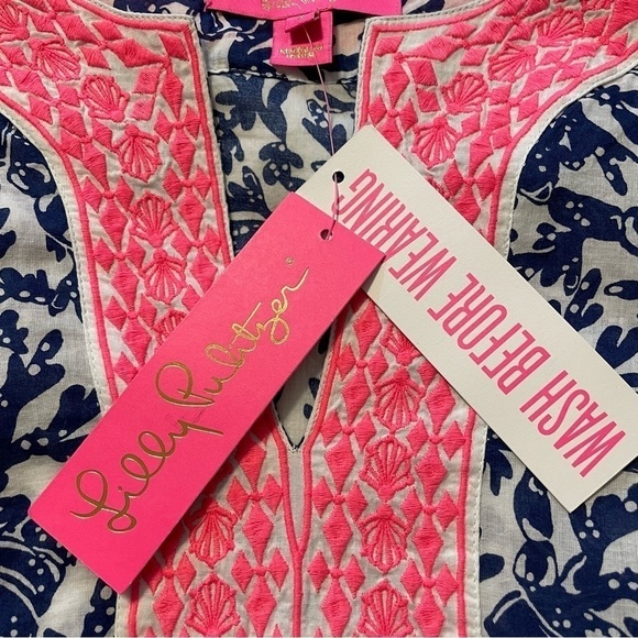 Lilly Pulitzer Ocean Cove Long Sleeve Tunic Top Oyster Bay Blue Krillin It. Sz S - Picture 11 of 15